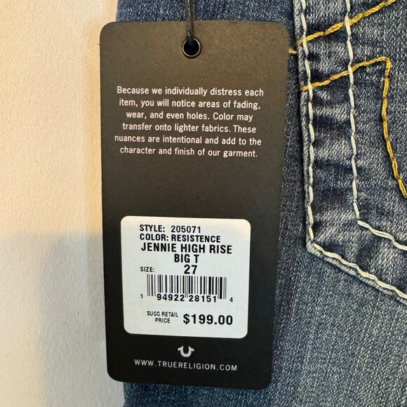True Religion Jennie Curvy High Rise Super Skinny Jeans W27 Big T Resistence NWT - Picture 9 of 12